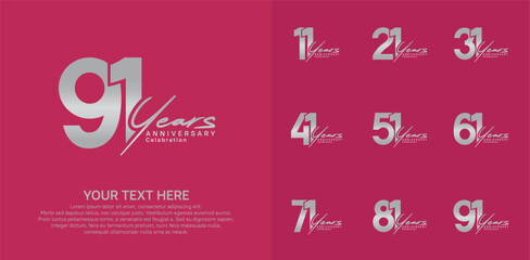 Anniversary logo set vector design, silver color for celebration event