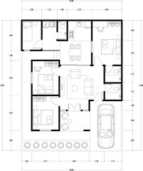 Architecture plan with furniture. home floor plan, isolated on white background, stock illustration.