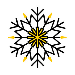 Obraz premium Yellow snowflake icon with black outline