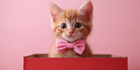 Adorable Kitten in a Pink Gift Box