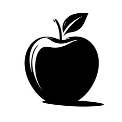 Black and White Apple Silhouette: A classic silhouette of a crisp, juicy apple, rendered in stark black and white, with a single leaf adding a touch of nature's elegance.