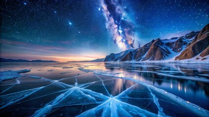 Fototapeta premium Stunning Night Photography: Ice Crack Texture on Lake Baikal, Russia