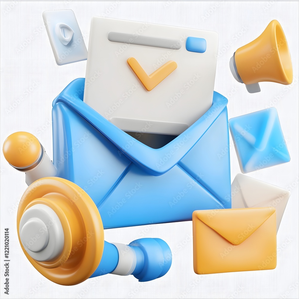 Aufkleber vibrant 3d cartoon email marketing concept with envelopes and digital notifications of modern commun
