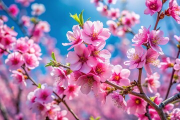 Fototapeta premium Stunning Pink Almond Blossom Tree, Clear Blue Sky, Bokeh Effect - Spring Nature Stock Photo