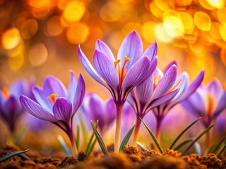 Stunning Saffron Flower Bokeh Background - Vibrant Autumnal Bloom Macro Photography