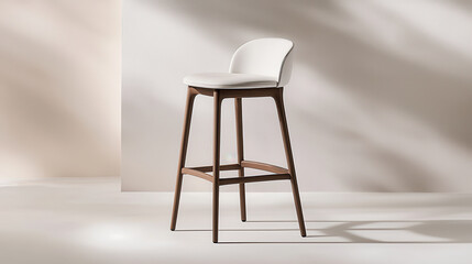 contemporary white bar stool with sturdy wooden legs, perfect for modern interiors. Its sleek design adds elegance to any space, combining comfort and style effortlessly