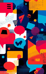 Obraz premium Communicating Dialogue: A vibrant artistic composition bursting with colorful speech bubbles, embodying the dynamic essence of communication and discussion.
