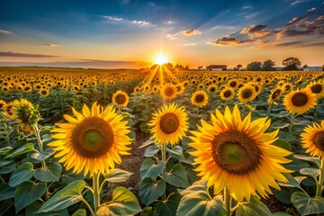 Stunning Sunflower Field with Ample Copy Space for Text or Logo - Architectural Photography