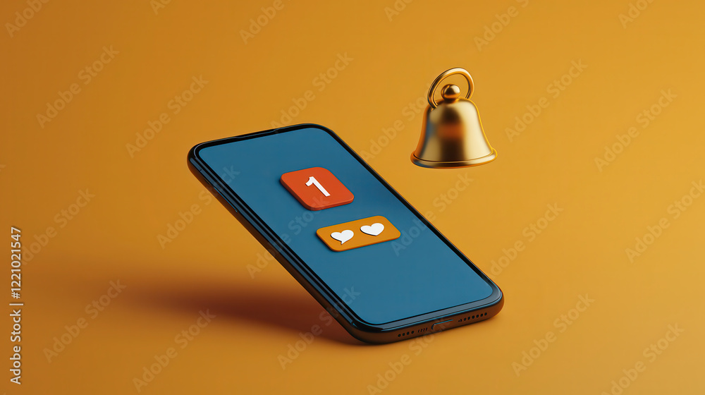Aufkleber modern mobile phone displaying notification icons on vibrant background. phone features bell symbol 
