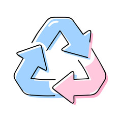 Recycling icon in pastel pink and blue arrows