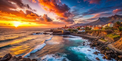 Fototapeta premium Stunning Tenerife Coastline: Long Exposure View Between El Duque & Fanabe Beaches