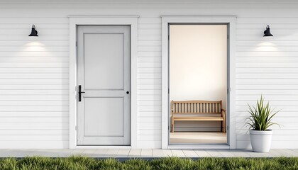White Farmhouse Entrance Doorway Bench Minimalist Design
