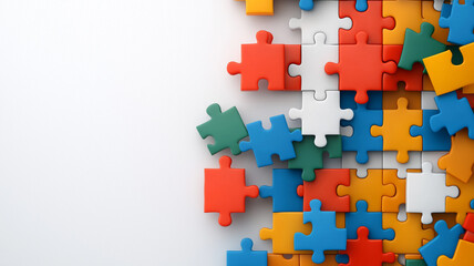 Naklejka premium Colorful Jigsaw Puzzle Pieces On White Background A Creative Problem Solving Concept