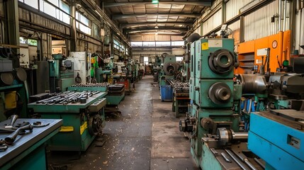 Fototapeta premium Metalworking Machinery and Equipment in an Industrial Workshop Producing Sparks