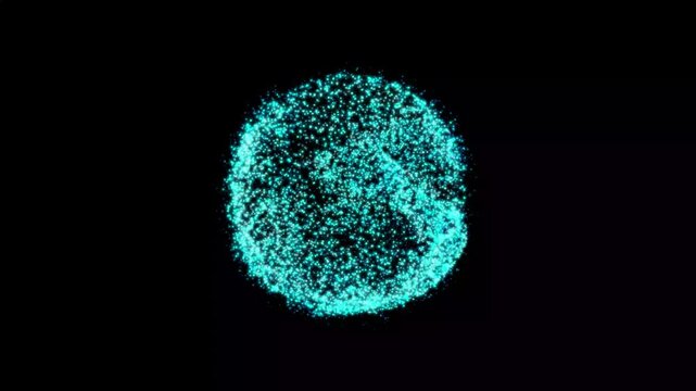 Abstract blue glowing digital high-tech futuristic energy plasma sphere with lines and particles on dark black background. Video in high quality 4k, motion design.
