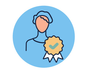 Award medals line flat outline icons set. Vector graphic design illustration element