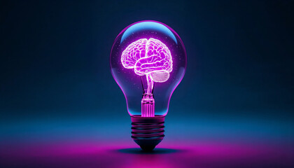 Light bulb with illuminated brain graphic represents creativity and innovation in modern technology