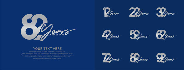 Anniversary logo set vector design, silver color for celebration event