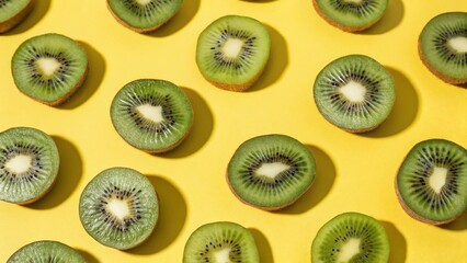 Fototapeta premium Flay Lay Photography of Kiwi with Vibrant Background