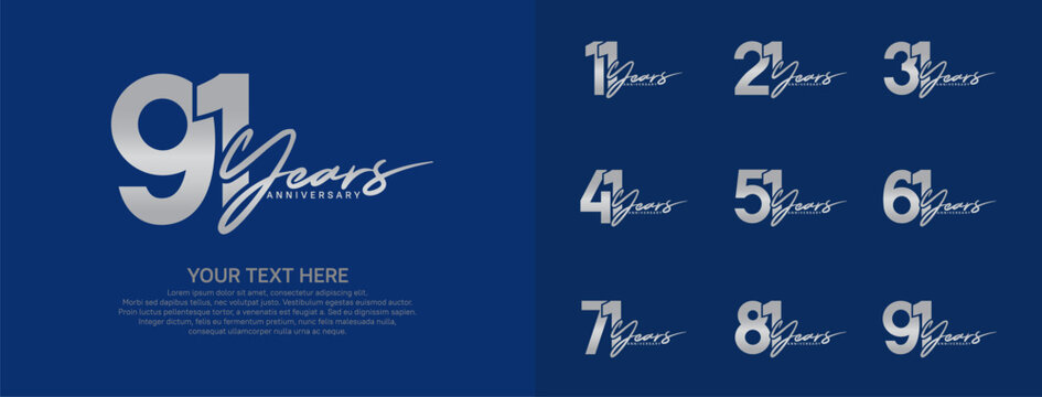 Anniversary logo set vector design, silver color for celebration event