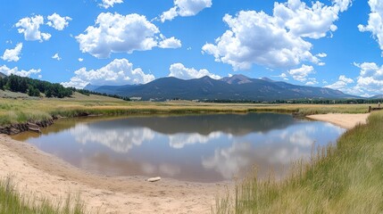 Serene Mountain Lake Reflecting Clouds and Sky