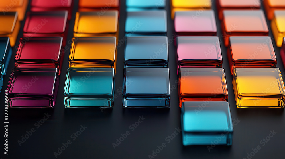 Aufkleber mesmerizing view of colorful glass cubes stacked in vibrant arrangement, showcasing spectrum of hues