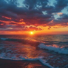 Glowing Sunset Over the Ocean