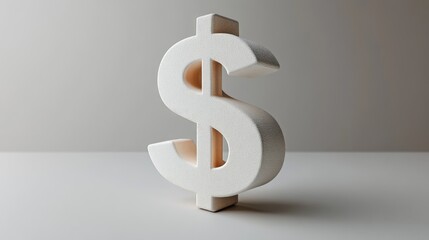 Obraz premium A minimalist, three-dimensional white dollar sign icon set against a soft,