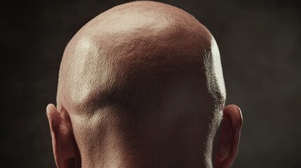Fototapeta premium Close-up of bald head showing thinning hair and wrinkles on forehead
