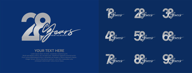 Anniversary logo set vector design, silver color for celebration event