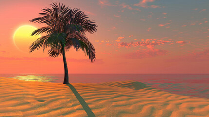 sunrise at sandy beach with palm tree