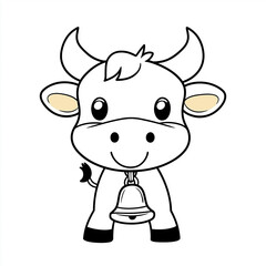 Fototapeta premium Cute Cartoon White Bull with Bell, Perfect for Coloring Books