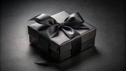 Obraz premium A luxuriously wrapped, dark gift box with a sleek black ribbon, perfect for a special occasion or momentous celebration