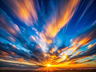 Fototapeta premium Serene Sunset: Long Exposure Blue Sky and Cloudscape Stock Photo