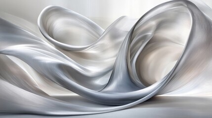 Abstract Silver Swirling Fabric Composition: Elegant and Flowing Design