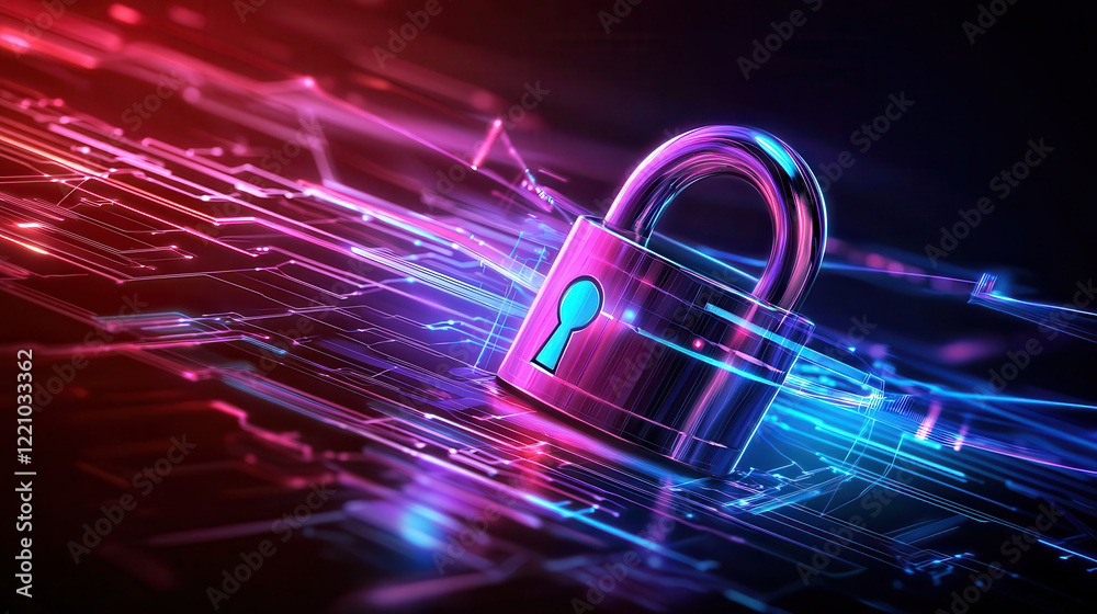 Aufkleber vibrant depiction of network security featuring digital padlock surrounded by glowing circuitry. This symbolizes protection and technology in modern context