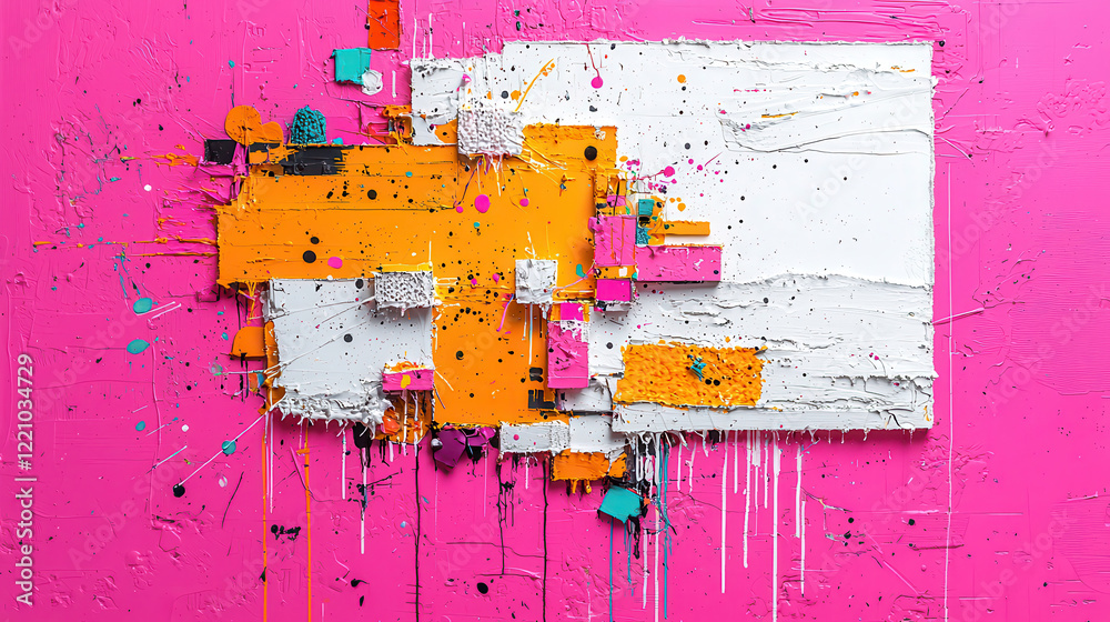 Poster bright abstract art featuring mix of sharp textures and vibrant colors, including orange, pink, and 