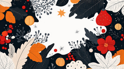 Autumnal Floral Frame: A captivating autumnal floral frame with vibrant red, orange, and yellow leaves and berries, creating a captivating border for a seasonal design.