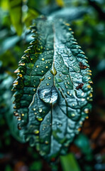 a leaf with water droplets on it