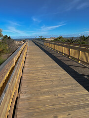 Boardwalk at Cape Henlopen State Park, DE leading to the Atlantic Ocean