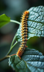 Fuzzy Caterpillar on Green Leaf