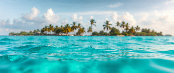 Obraz premium Tropical island emerging from crystal clear turquoise water