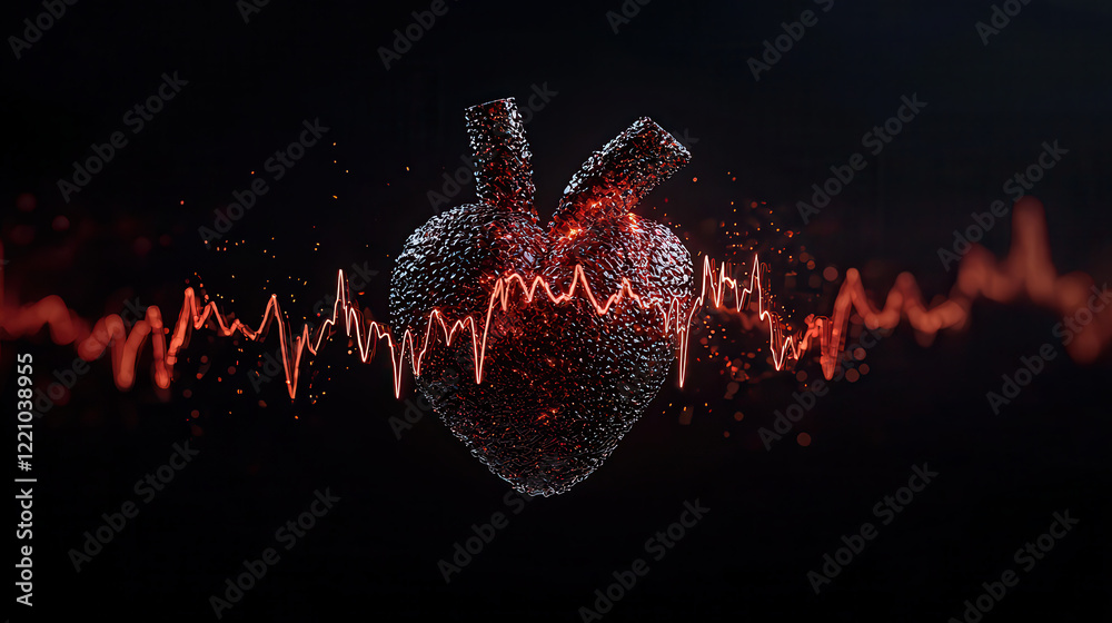 Leinwandbilder High resolution 3D animation of heart with pulse wave, symbolizing life and vitality. vibrant colors and dynamic design evoke sense of energy and movement