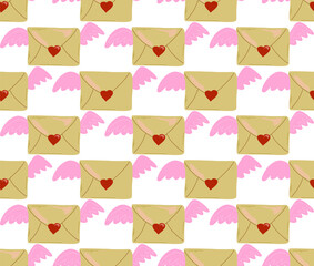 Cartoon style. Festive seamless pattern. Valentine's Day, 14 Feb. Vector background