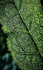 a close up of a leaf with a green background