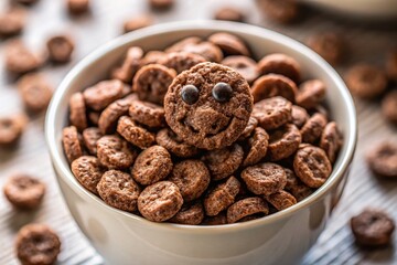 Smiling Choco Flakes Cereal Bowl - Happy Breakfast Food Photo