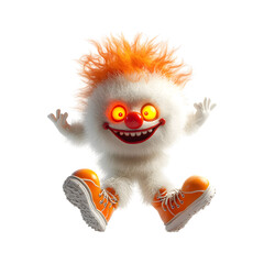 Fluffy 3D Cartoon Character Wearing Glowing Clown Shoes Isolated on Transparent Background