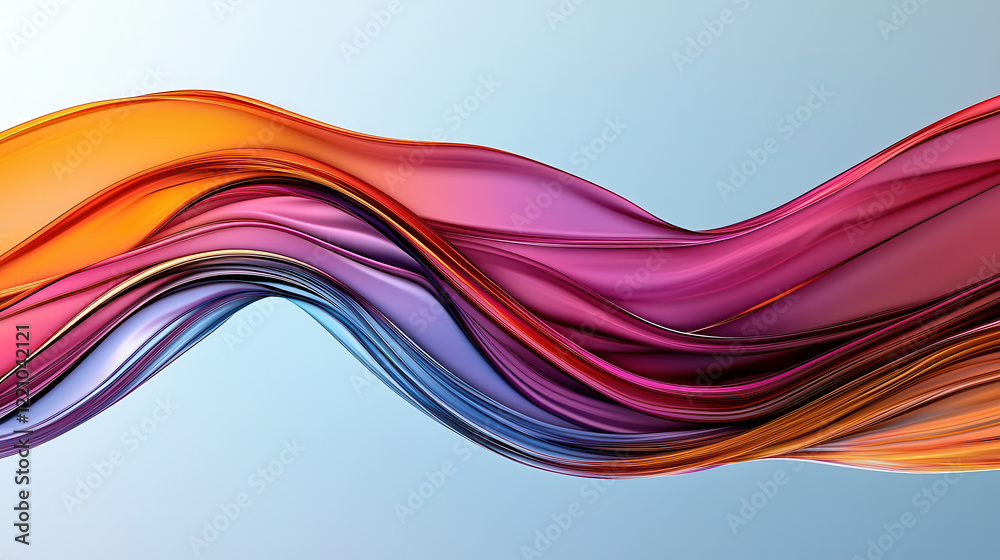 Poster Colorful abstract wave design with smooth flowing lines and gradients. This vibrant artwork features shades of orange, pink, and purple, creating dynamic visual effect
