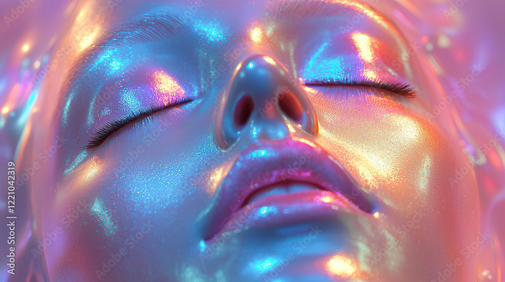 Poster soft 3d face mask with vibrant colors and glossy finish, illuminated by bright natural lighting, cre