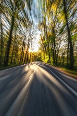 Obraz premium Sunlit Road Through A Forest Of Trees